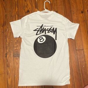 Stussy 8-ball t-shirt design, white and black